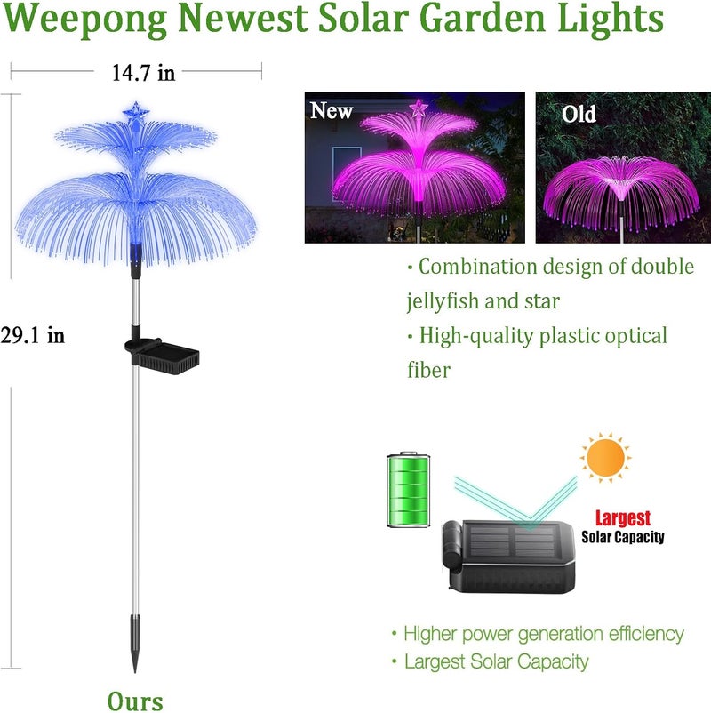 Weepong Solar Garden Lights 3 Pack New Upgraded Solar Lights Outdoor Waterproof 7 Color Changing Double Jellyfish and Star Flower Garden Decor Yard Lawn Christmas Outdoor,Gifts for Mother's Day Women - Image 3